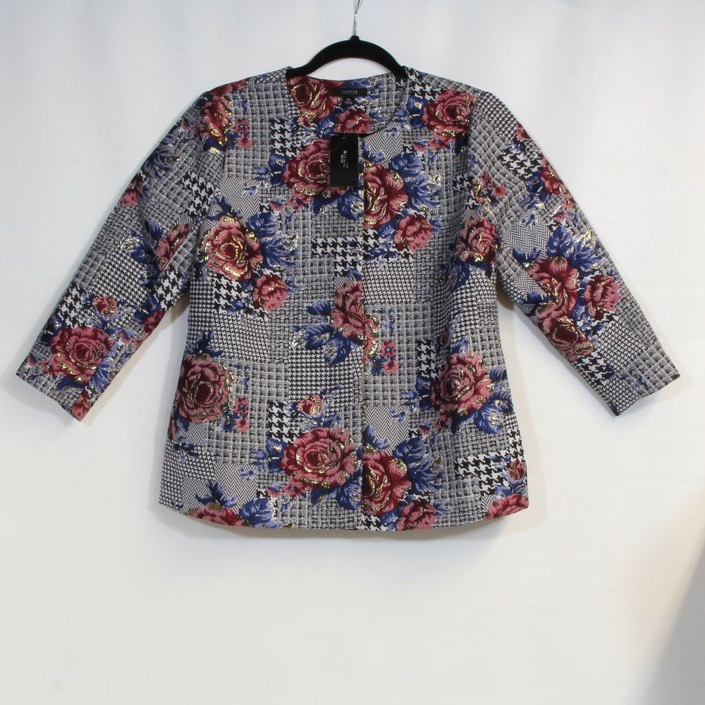 Alfani Petite Berry Shimmer Floral Bubble Sleeve Blazer Jacket NWT - Picture 6 of 7